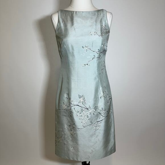 Ann Taylor 100% Silk Mint Green Floral Sleeveless Sheath Dress Womens Size 2 - Picture 1 of 12